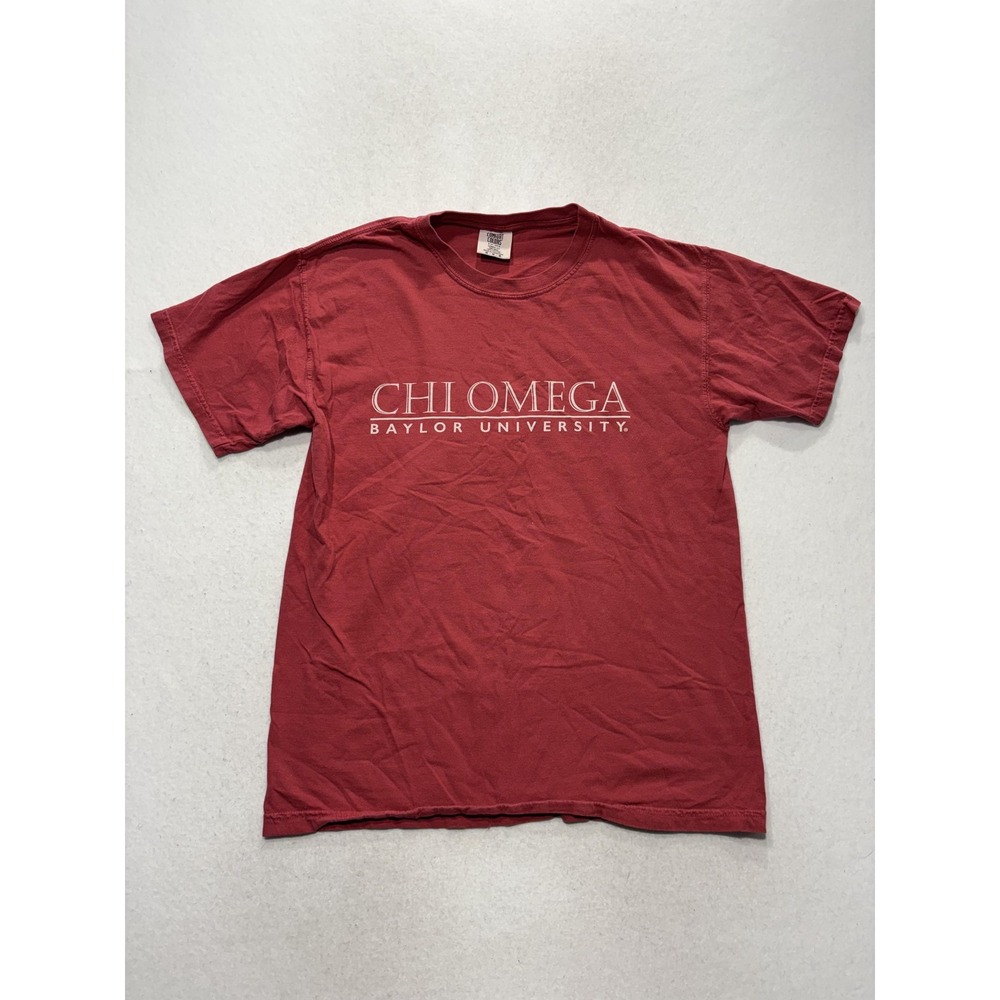 Comfort Colors Shirt Womens M Red Chi Omega Baylor University Graphic Greek Tee